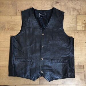 Vintage Rebel Ryder Black Leather Vest Mens XL Biker Motorcycle Classic